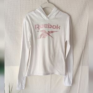 Reebok Girls White W/Metallic Pink Logo Pullover Hoodie Size 6
